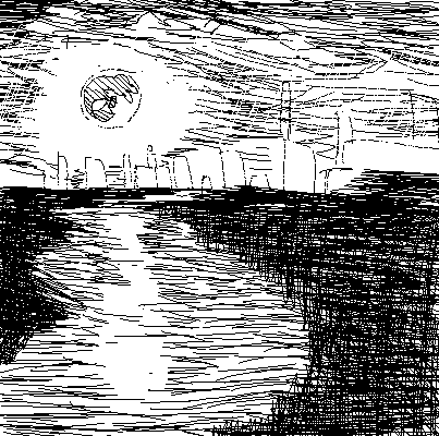 橋の上から見た満月だと思った月のモノクロ絵